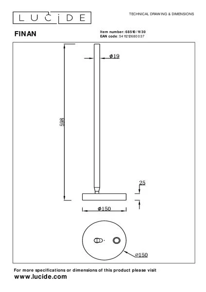Lucide FINAN - Tischlampe - LED 3 StepDim - 1x12W 2700K - Schwarz - technisch
